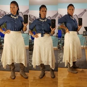 New Direction Cream Color Midi Skirt